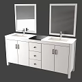 White Double Sink Vanity With Two Mirrors Cabinets And Drawers