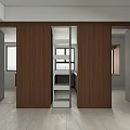 Modern Brown Wooden Sliding Doors with Smooth Panels in Interior Space