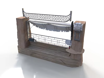 Wooden Metal Laundry Drying Rack With Platform Base And Side Shelf 3d model