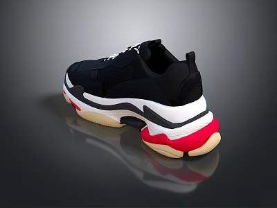 Trendy Black Sneakers With White Red Beige Chunky Sole And Modern Sporty Design 3d model
