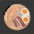 Delicious Ramen Bowl With Blue Bowl Pink Broth Soft Boiled Eggs And Pork Slices