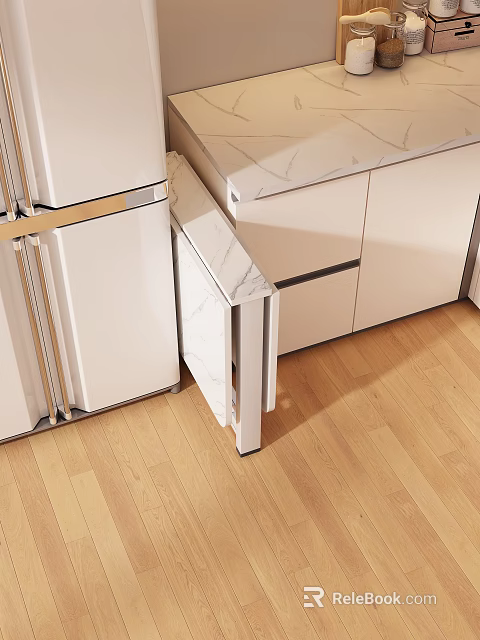 Modern Kitchen Interior With White Cabinets Marble Countertop And Wooden Floor 3d model 