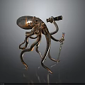 Steampunk Mechanical Octopus Character Holding Telescope And Sword With Metallic Gears 3d model