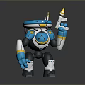 Cartoon Style Game Movie Character Robot With Blue White Yellow Body Holding Yellow Cone Tool