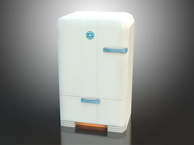 White Refrigerator Freezer With Blue Handles And Orange Base Logo Design 3d model