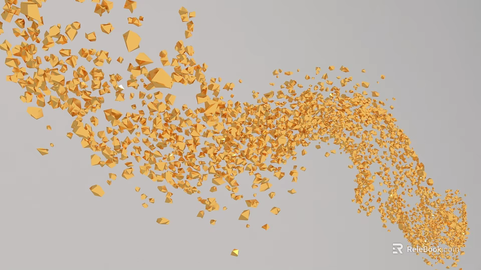 Floating Gold Triangular Fragments Forming Curved Trajectory On Light Gray Background 3d model