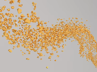 Floating Gold Triangular Fragments Forming Curved Trajectory On Light Gray Background 3d model