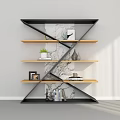 Modern Geometric Bookcase With Wooden Shelves And Decorative Items On
