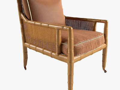 Bamboo Frame Leisure Chair With Rattan Weaving And Comfortable Brown Cushion 3d model
