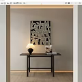 Modern Black Console Table with Table Lamp and Decorative Artwork in Minimalist Interior 3d model