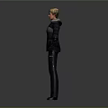 3D Character Model With Blonde Hair Black Puffer Jacket And Gloves Standing Pose Gray Background