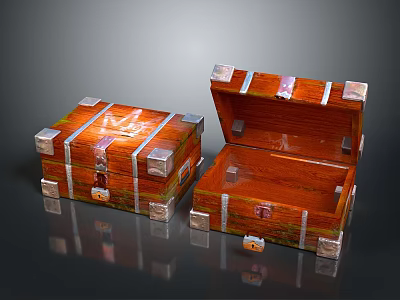 Wooden Storage Boxes With Metal Straps For Household Decor And Organization 3d model