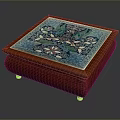 Square Wooden Coffee Table With Decorative Tile Top And Floral Pattern Design