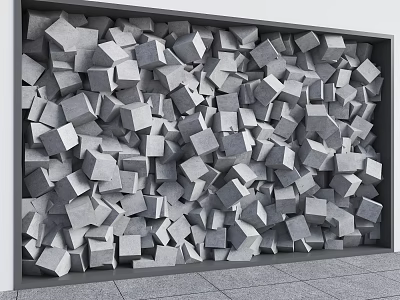 Modern Feature Wall With 3D Gray Cubes Geometric Textured Design In Contemporary Interior 3d model