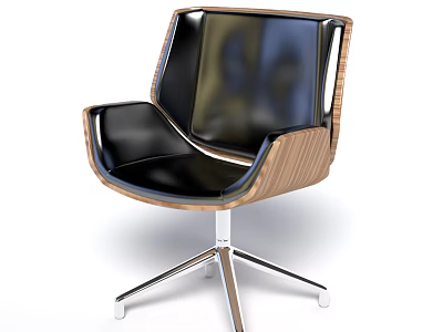 Modern Office Chair With Black Leather Seat Wooden Frame And Metal Caster Base 3d model