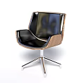 Modern Office Chair With Black Leather Seat Wooden Frame And Metal Caster Base
