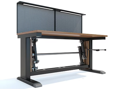 Modern Industrial Desk With Wooden Top Perforated Back Panel And Metal Frame 3d model