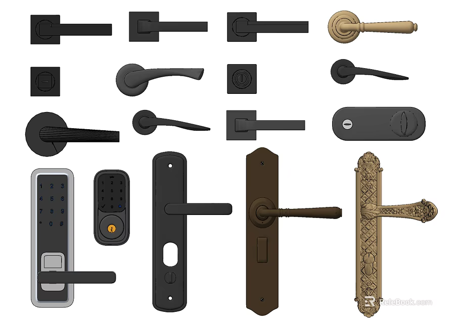 Various Door Handles With Different Styles And Designs For Home Doors 3d model 