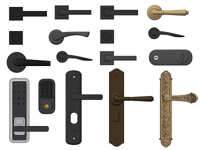 Various Door Handles With Different Styles And Designs For Home Doors 3d model
