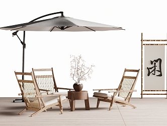 Outdoor Leisure Chair Outdoor Table and Chair Rattan Chair Sunshade 3d model