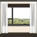 Brown Thick And White Sheer Curtains By Window With Green Trees View