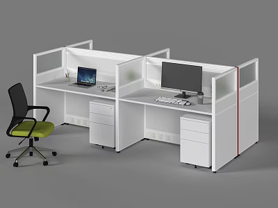 Modular Office Desk With Partition Laptop Desktop Chair And Drawers 3d model