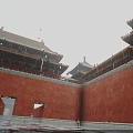 Traditional Chinese Ancient Architecture With Red Walls Golden Roofs And Symmetrical Courtyard Layout