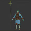 Ancient Chinese Soldier Wearing Traditional Armor With Blue Robe And Red Spear