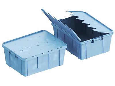 Blue Plastic Storage Boxes With Open And Closed Lids For Home Organizing 3d model