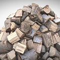 Natural Wood and Stone Pieces Stacked as Rustic Construction Material Pile 3d model