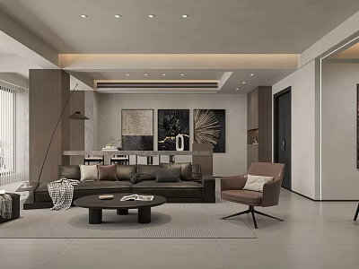 Modern Living Dining Room Interior With Sofa Coffee Table Dining Set And Decorative Paintings 3d model
