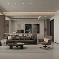 Modern Living Dining Room Interior With Sofa Coffee Table Dining Set And Decorative Paintings