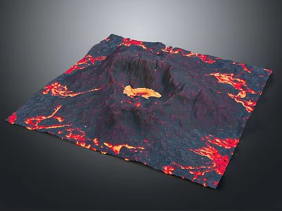 Decorative Floor Mat With Realistic Volcano Eruption Pattern Red Lava Flows And Black Mountain Design 3d model