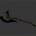 Fantasy Axe Weapon with Black Gold Decoration Red Handle and Fiery Blade 3D Render Design
