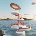 Spiral Road Structure on Waterfront Platform with Pedestrian Walkway and Scenic View