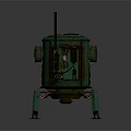 Vintage Green Rusty Industrial Equipment With Cylindrical Body Four Legs And Vertical Pipe