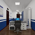 Monitoring Room Interior With Computer Desk Chair And Wall Charts