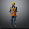 Construction Worker In Yellow Hard Hat And Orange Reflective Vest With White Cup