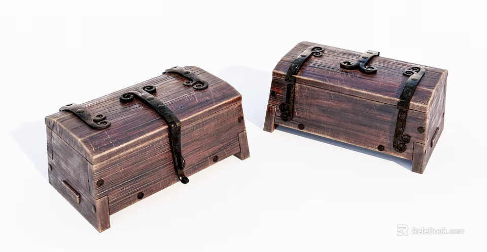 Vintage Wooden Chests With Metal Locks And Textured Wood Design 3d model 