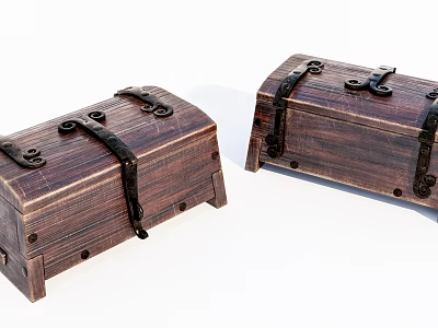 Vintage Wooden Chests With Metal Locks And Textured Wood Design 3d model