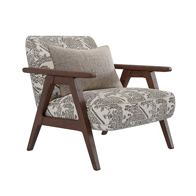 Modern Accent Chair with Wooden Frame and Patterned Fabric Upholstery Including Gray Pillow 3d model