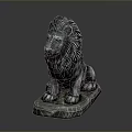 Stone Lion Statue In Sitting Posture With Detailed Mane And Carved Base