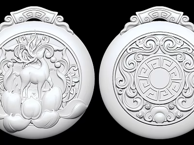 Circular Symmetrical Sculpture Carving With Deer Lotus Scroll Patterns Geometric Motifs 3d model