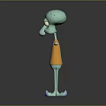 Squidward Tentacles 3D Animated Character With Light Green Body Orange T-Shirt And Outstretched Arms