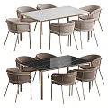 Modern Dining Table and Chair Set with Marble Top Beige Seats and Metal Legs