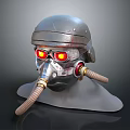 Metallic Combat Helmet With Glowing Red Eyes And Flexible Breathing Tubes