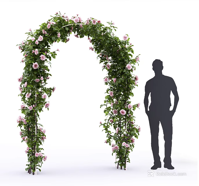Decorative Garden Archway With Green Vines Pink Flowers And Person Silhouette 3d model 