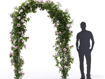 Decorative Garden Archway With Green Vines Pink Flowers And Person Silhouette 3d model