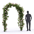 Decorative Garden Archway With Green Vines Pink Flowers And Person Silhouette