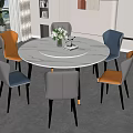Modern Round Dining Table Set with White Marble Top and Multicolor Chairs 3d model